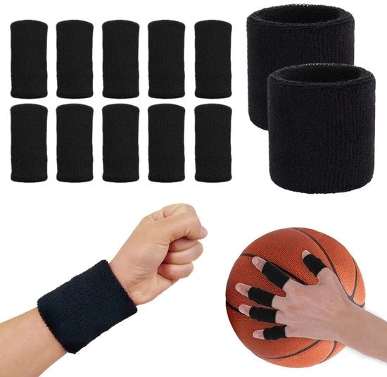 Bende per polsi - 2 pezzi - Bende per sudore - 10 pezzi di guanti per dita - Protezione compressiva - Protezione per le dita - Materiale in nylon