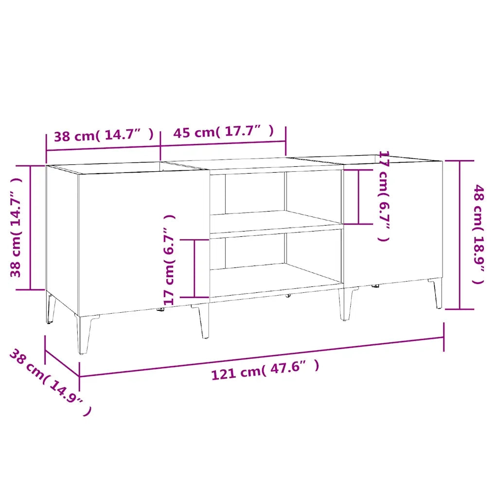 Mobile Porta Dischi Bianco Lucido 121x38x48cm Legno Multistrato 831935