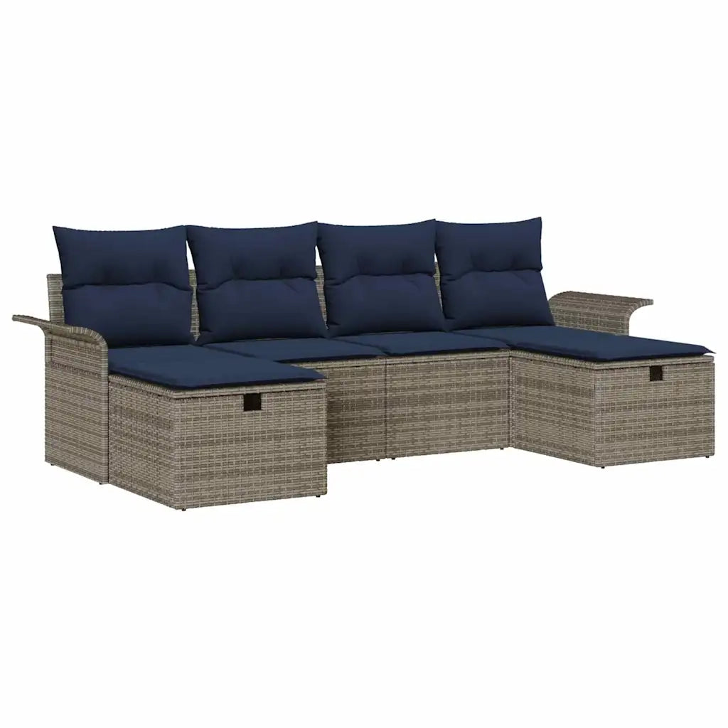 Set Divano da Giardino con cuscino 6 pcs Poly Rattan