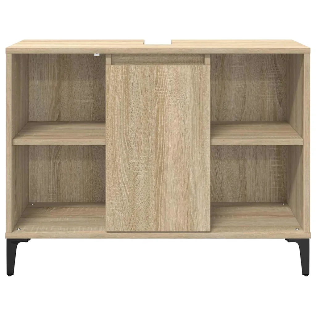Mobiletto rustico per lavabo con ripiano 80 x 33 x 60 cm ampio spazio contenitivo bagno legno composito di rovere Sonoma 02_0052711
