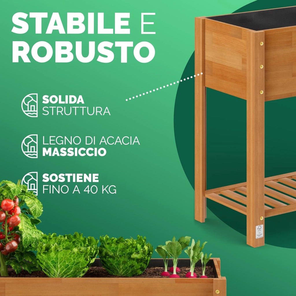 ® Aiuola Rialzata 100x40x84cm in Acacia Certificata FSC® 2 Livelli Orto Urbano in Cassetta Fioriera Giardinaggio Balcone