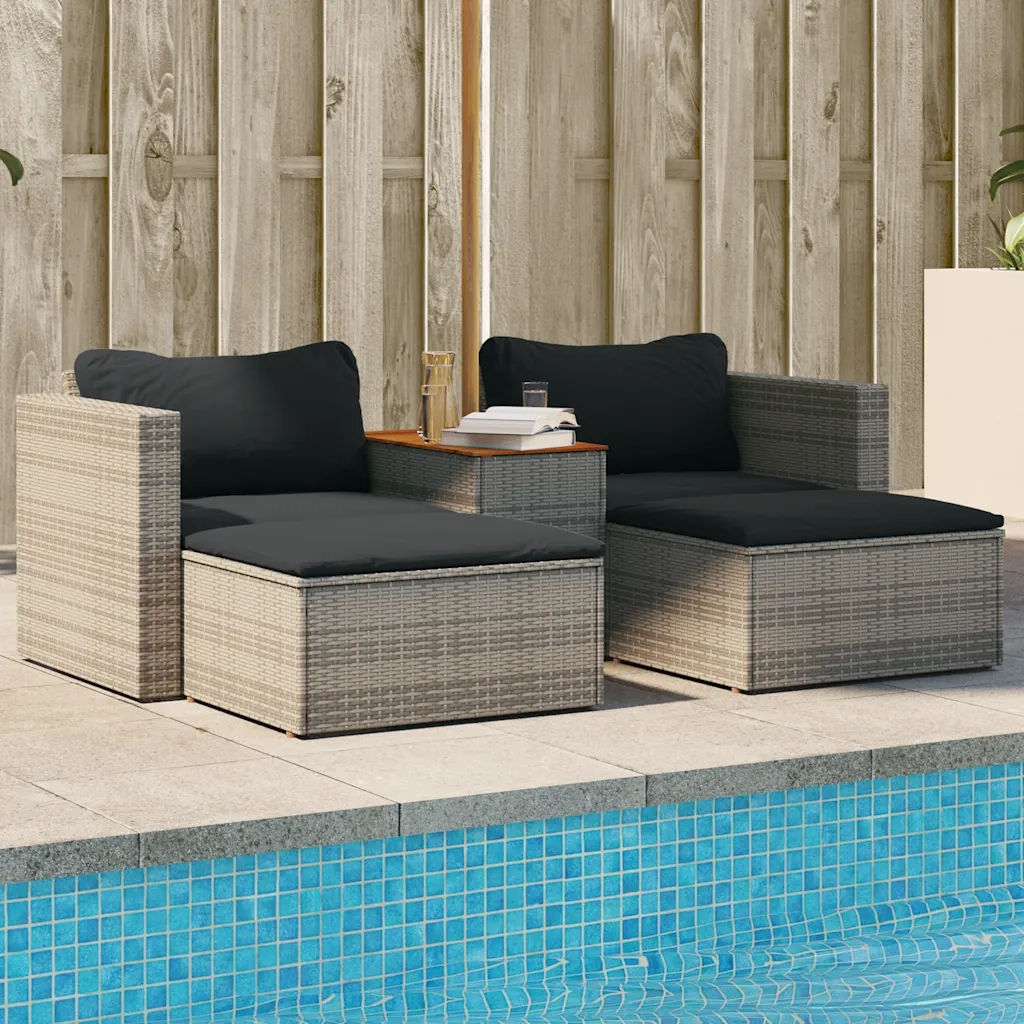 Set Divano Giardino 5 pz con Cuscini Grigio Polyrattan Acaciacod mxl 88072