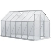 Serra da Giardino in Policarbonato 7,1 M², Dim, 1,9 L x 3,75 L x 1,99 M con Fondazione, Abbaino Regolabile, Porta Scorrevole, Argento e Trasparente