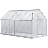 Serra da Giardino in Policarbonato 7,1 M², Dim, 1,9 L x 3,75 L x 1,99 M con Fondazione, Abbaino Regolabile, Porta Scorrevole, Argento e Trasparente
