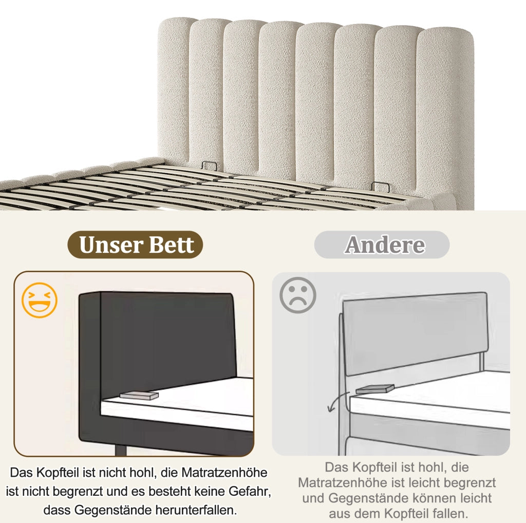 Letto matrimoniale contenitore 180x200 cm in bouclé bianco