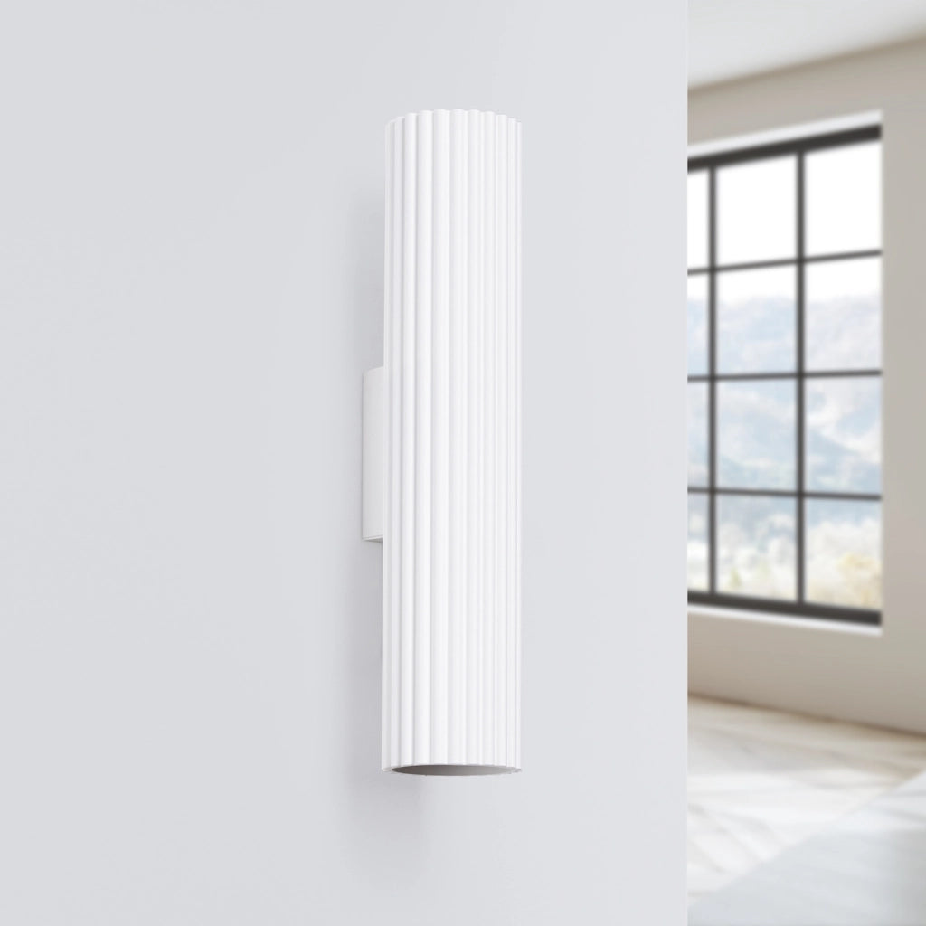 Applique moderna tubo bianco rigato 30cm su-giù 2xGU10