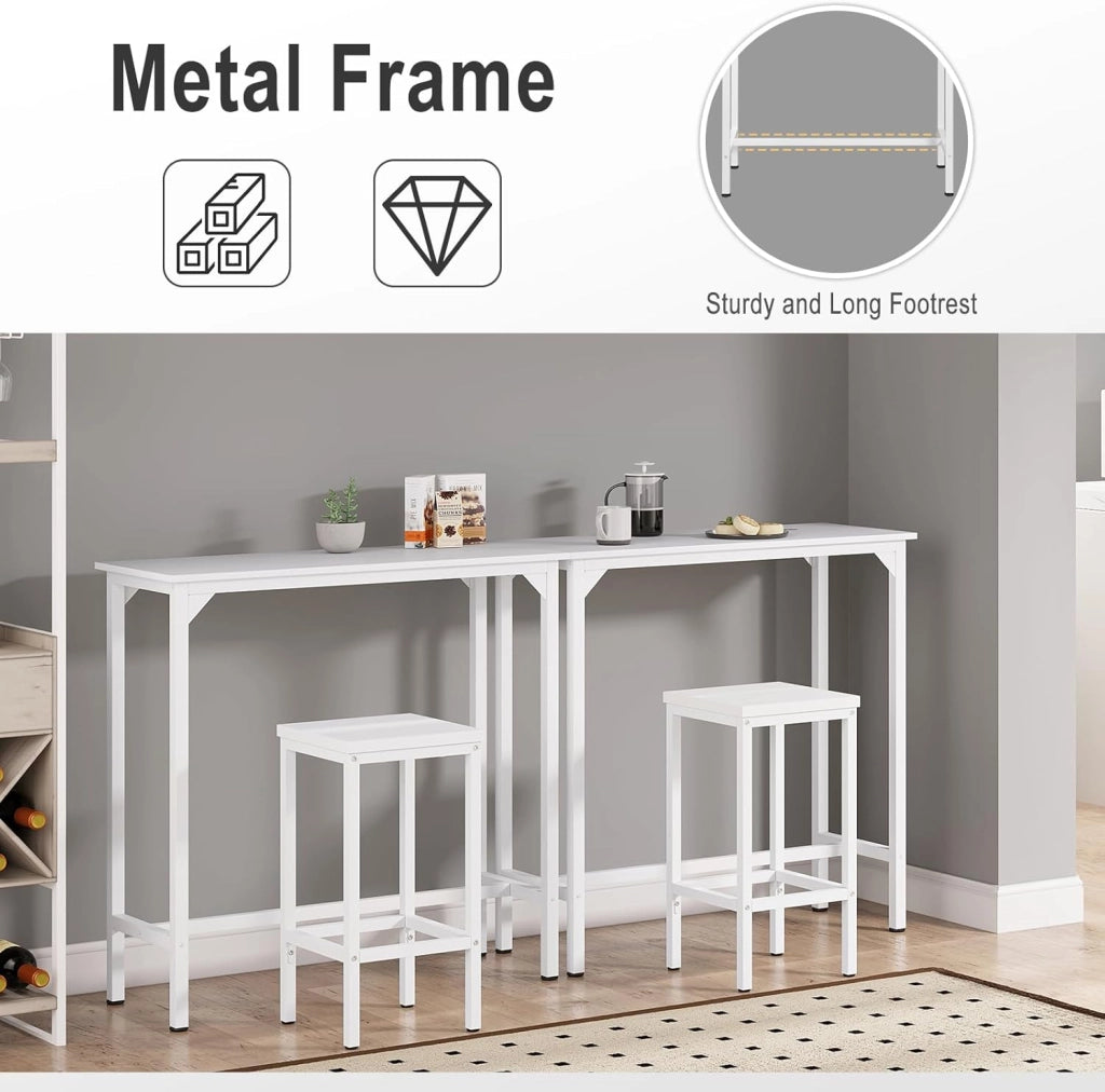 Tavolo da Bar Salvaspazio, Tavolo Alto da Cucina Stretto, bancone bar in Legno & Metallo per Home Bar Cucina, 100 x 40 x 100 cm, Bianco