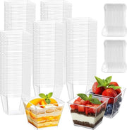 Pacco di 100 bicchieri di plastica per dessert - 100ml - trasparente - riutilizzabile per pudding - gelato - mousse - compleanni - matrimoni
