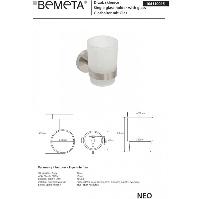 Portabicchieri NEO in acciaio inox e vetro 10x7x10cm
