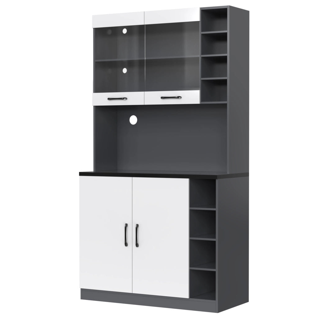 Credenza cucina 100x47x187 cm con illuminazione LED; vetro rinforzato; MDF; grigio bianco
