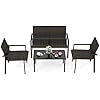 4 Pezzi Set di Mobili da Giardino, Set di Tavolo e Sedie da Esterno in Intrecciato di Vimini, Set Salotto da Giardino per Balcone Giardino Terrazzo (Nero)
