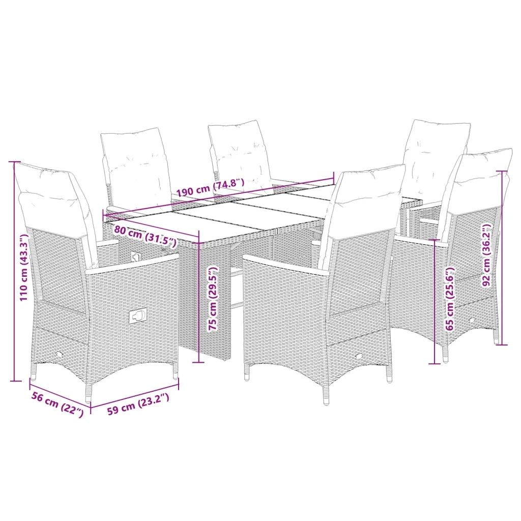 vidaXL Set da Pranzo da Giardino 7 pz Nero con Cuscini in Polyrattan