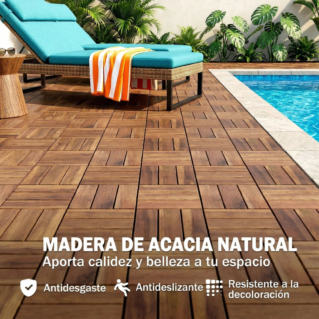 Set di 10 piastrelle per esterno in legno 31x31 cm ¨C zephmum ¨C marrone scuro