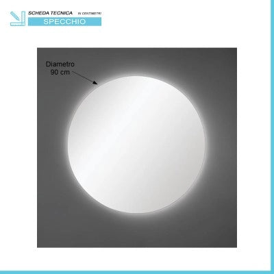 Specchio tondo 90 cm a filo lucido con illuminazione perimetrale a LED