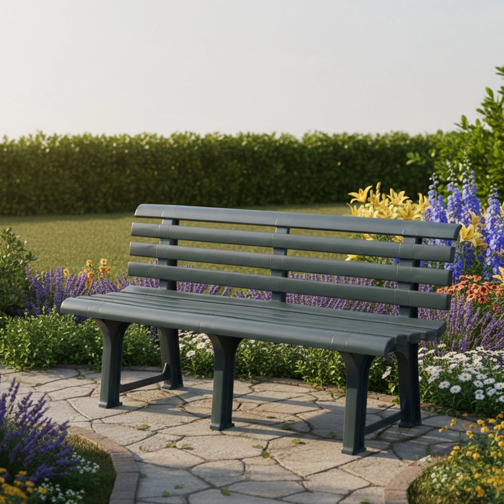 Artur, Panchina da Esterno Materiale Struttura in Plastica Made in Italy, 145x49x74h cm Nero Antracite