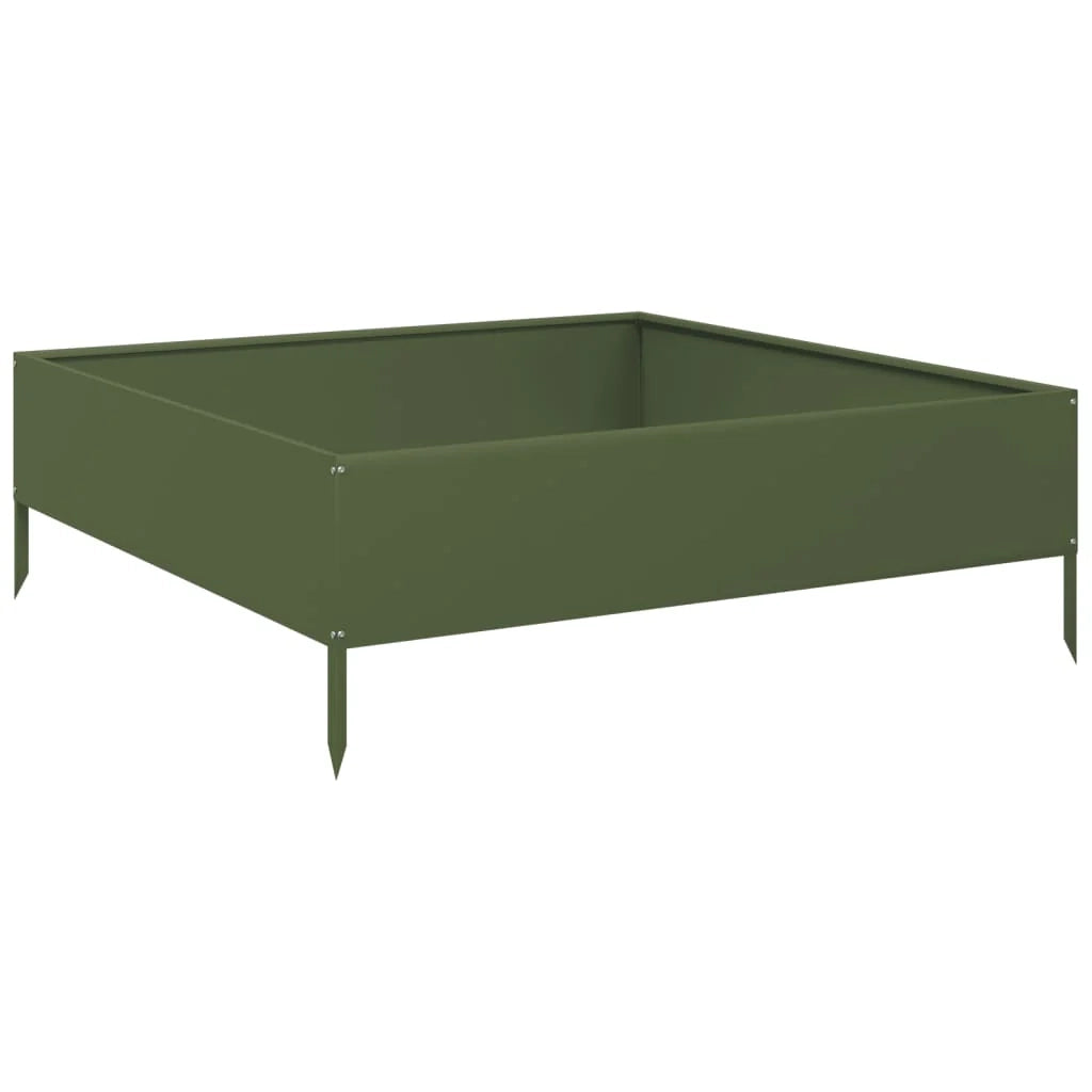 Aiuola rialzata/vaso per fiori e piante color oliva adatta per terrazze e giardini 100 x 100 x 33,5 cm acciaio verde 02_0039853