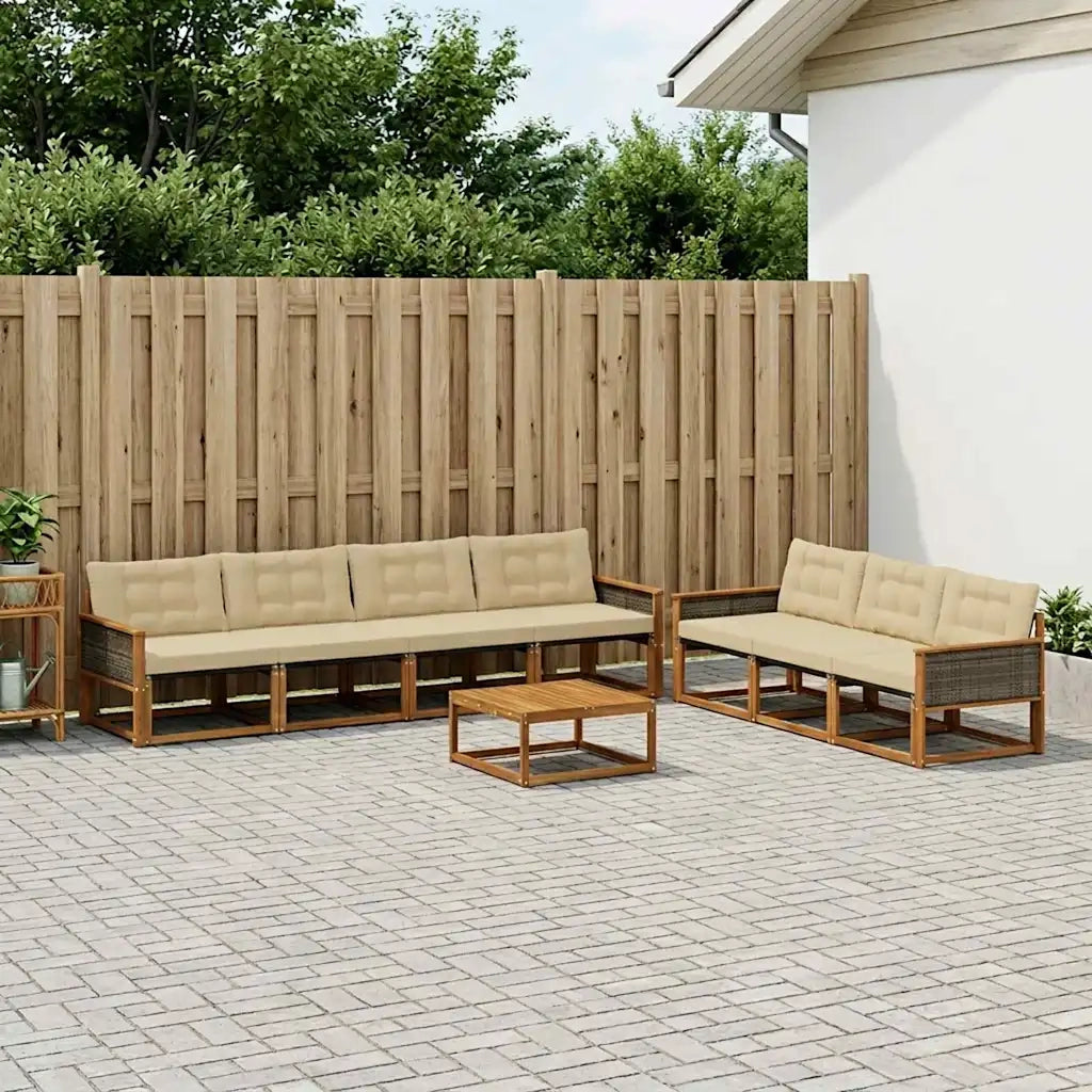 Set di divani da esterno con cuscino 8 pcs Naturale e Beige