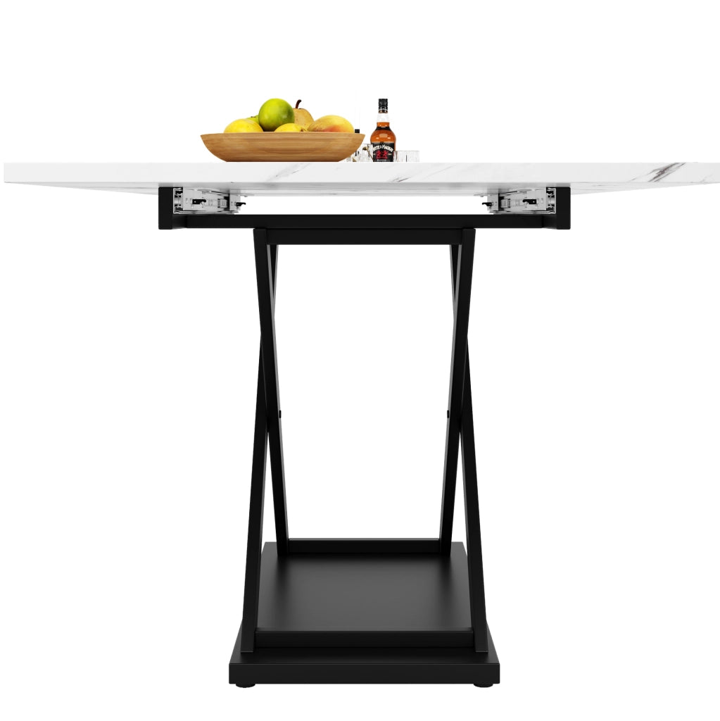 Set tavolo da pranzo 120-160x80 cm allungabile; MDF e metallo; bianco e nero