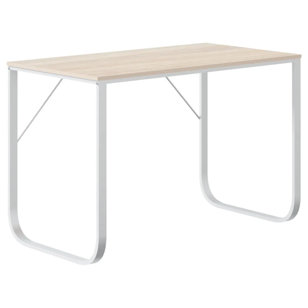 Scrivania Computer Bianca e Rovere 110x60x73 Legno Multistrato