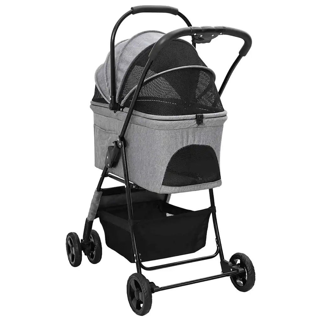 vidaXL Passeggino pieghevole per animali Grigio 81 x 47 x 99 cm