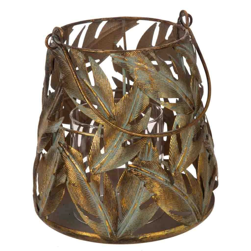 Portacandele in metallo dorato 17,5x17,5x19h