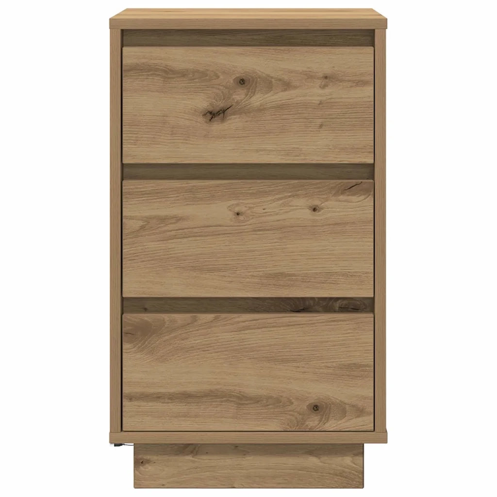 Comodino | Armadio da Notte | Mobiletto da notte con Luci LED Rovere Artigianale 38x34x65 cm