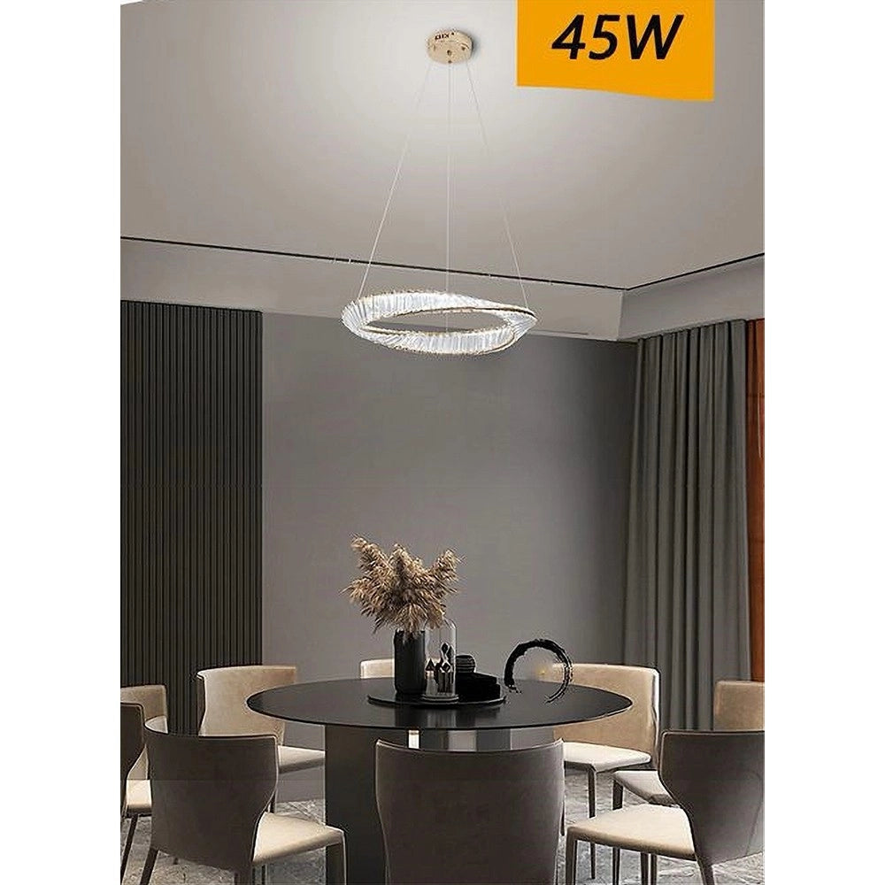 Trade Shop - Lampadario Led 45w Sospeso Da Soffitto Curve Con Cristalli Luce Fredda 8000k B76 -