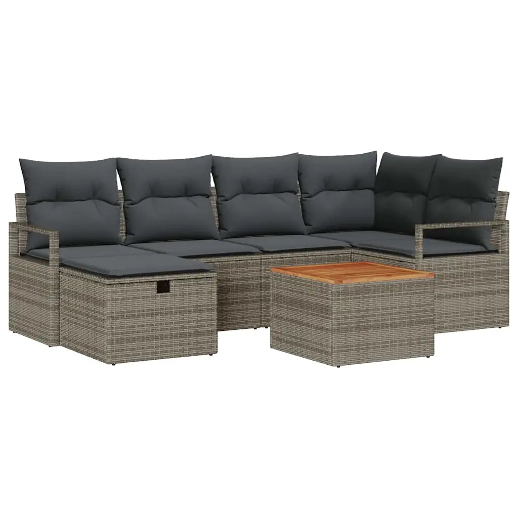 Set Divano da Giardino con cuscino 7 pcs Grigio Poly Rattan