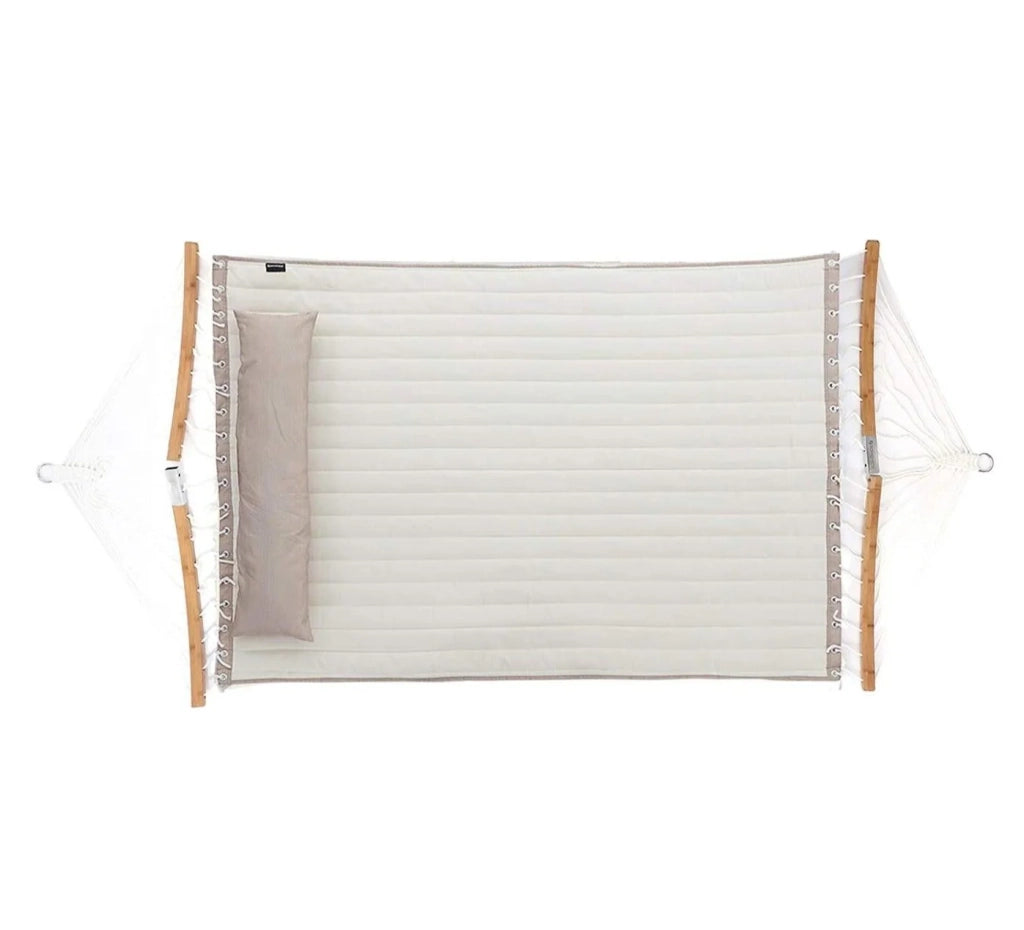 Amaca doppia imbottita con barre di protezione in bambù curvo removibili con cuscino tessuto Oxford 200 x 140 cm portata 225 kg panna e beige 12_0001611