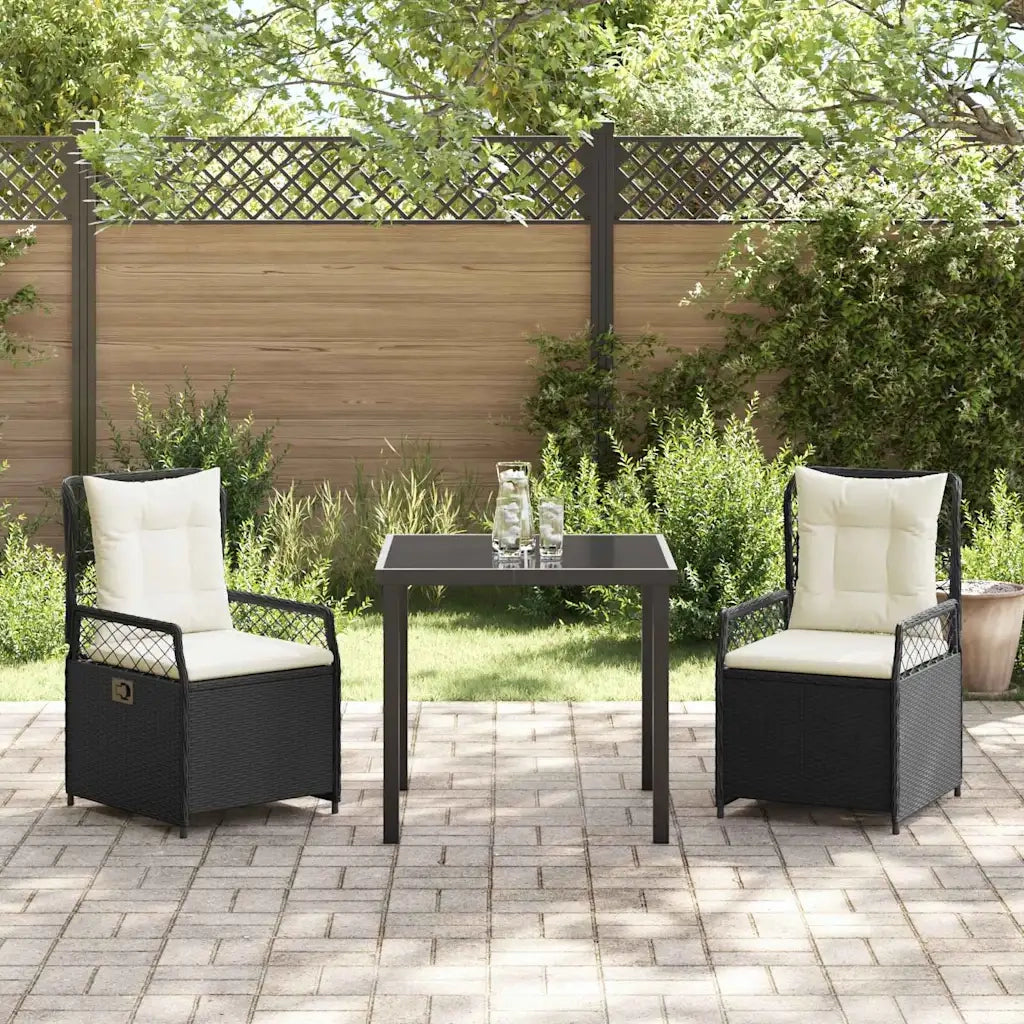 Set da Pranzo per Giardino 3 pcs Nero polyrattan 3380981