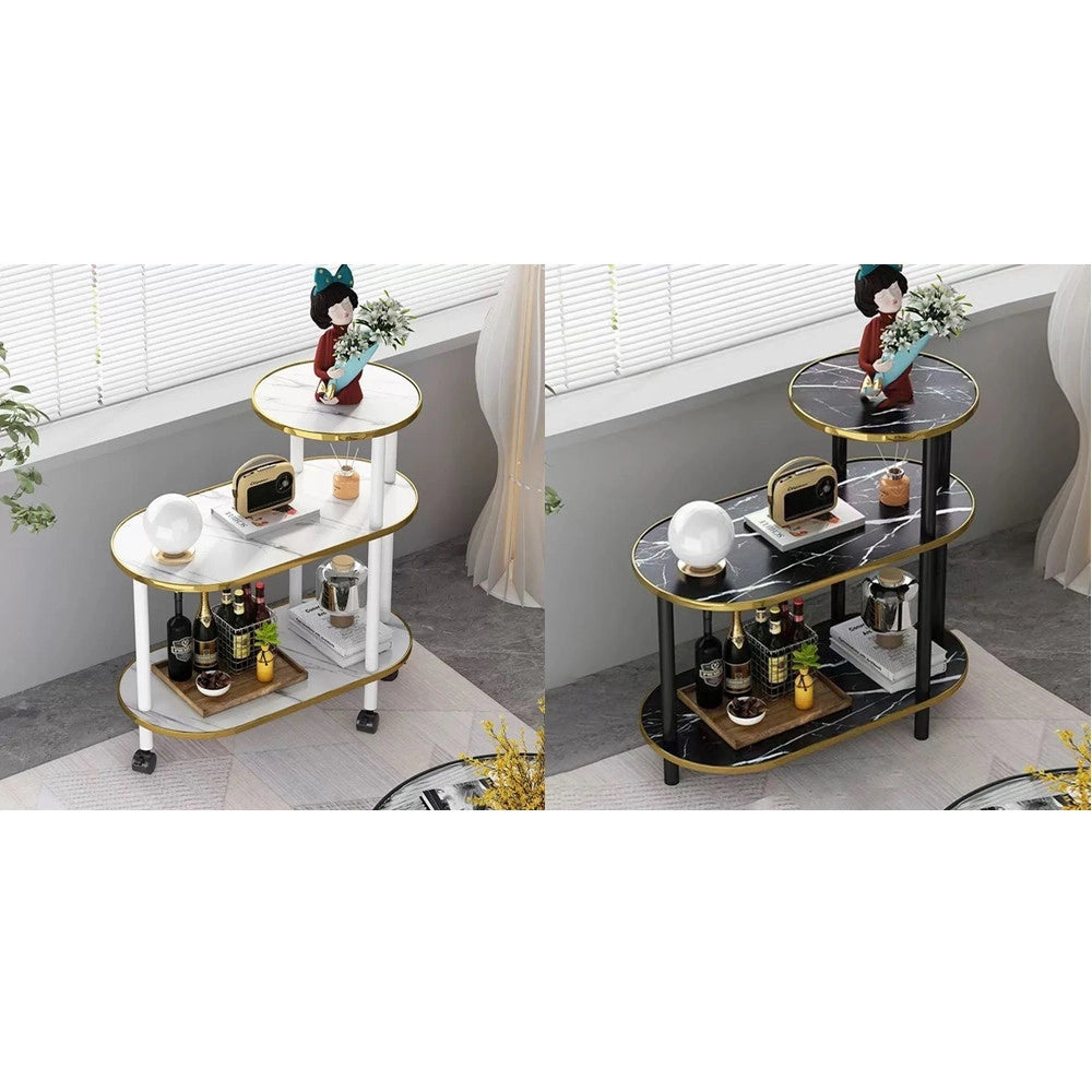 Trade Shop - Scaffale Multistrato In Legno A 3 Livelli Tavolino In Marmo Con Ruote Per Camera Soggiorno -
