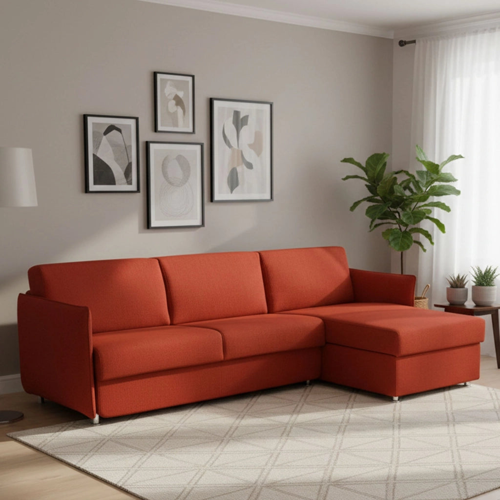 Sumirago, Divano Letto con Penisola Sfoderabile Made in Italy, 260x160 cm Arancione