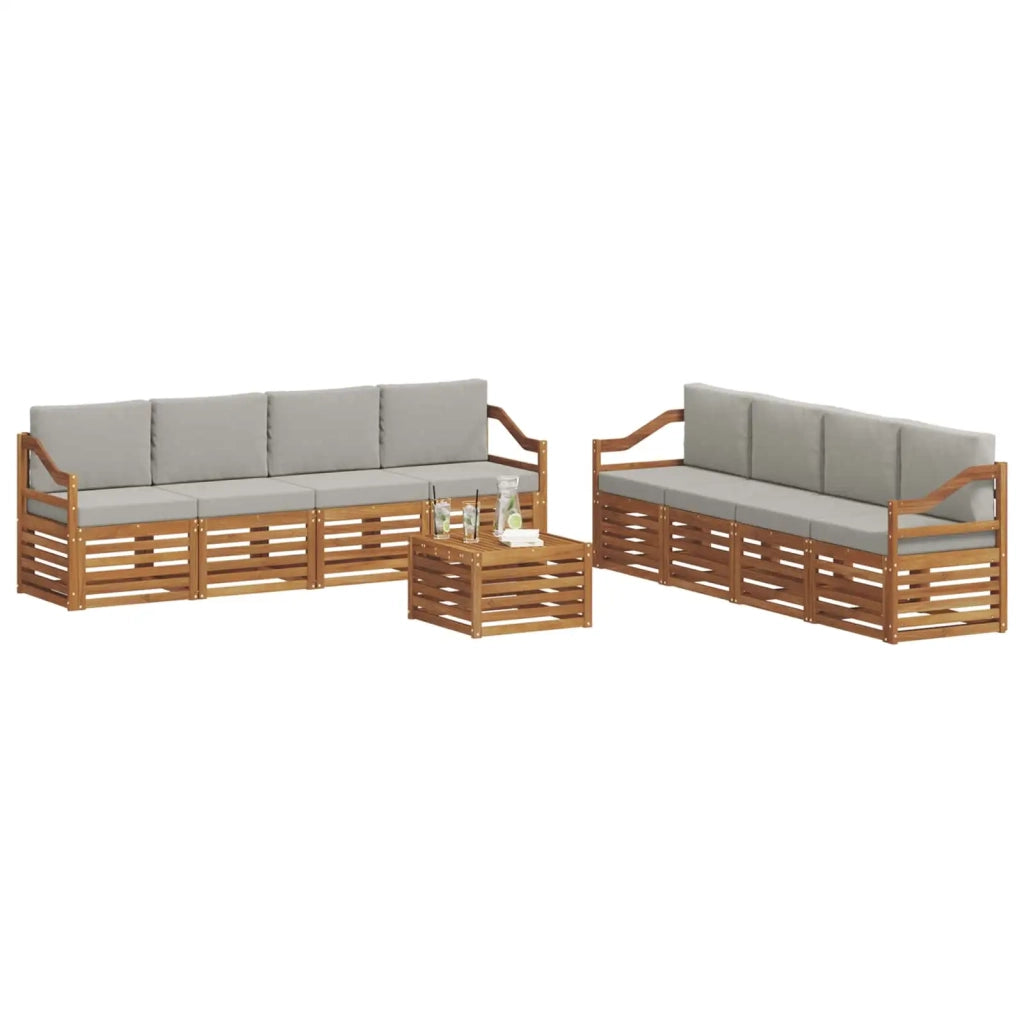 Set divani con cuscino 9 pcs Grigio Naturale e Chiaro