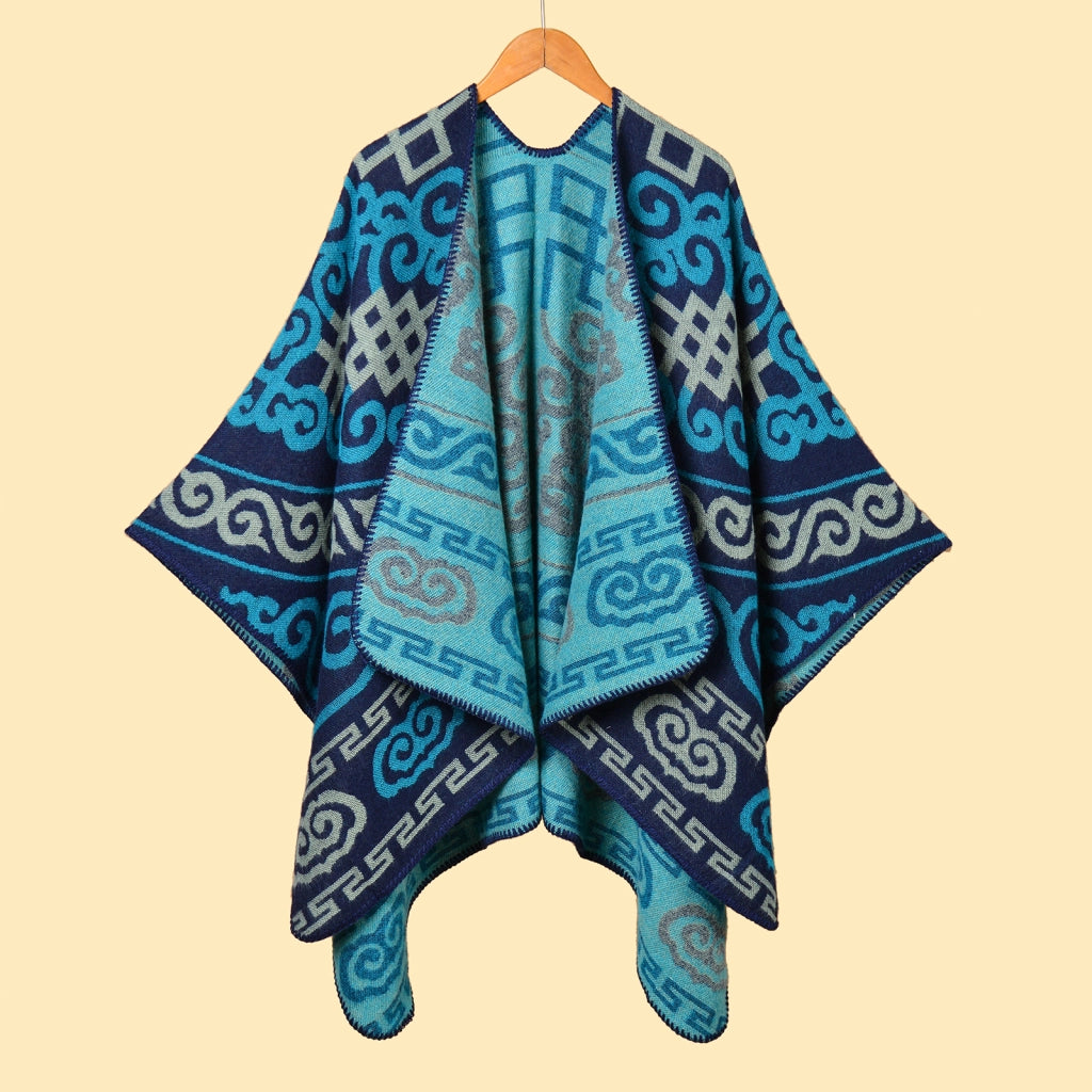 Sciarpa/mantella/poncho da donna con motivo retr¨° e spacco, calda, stile retr¨°
