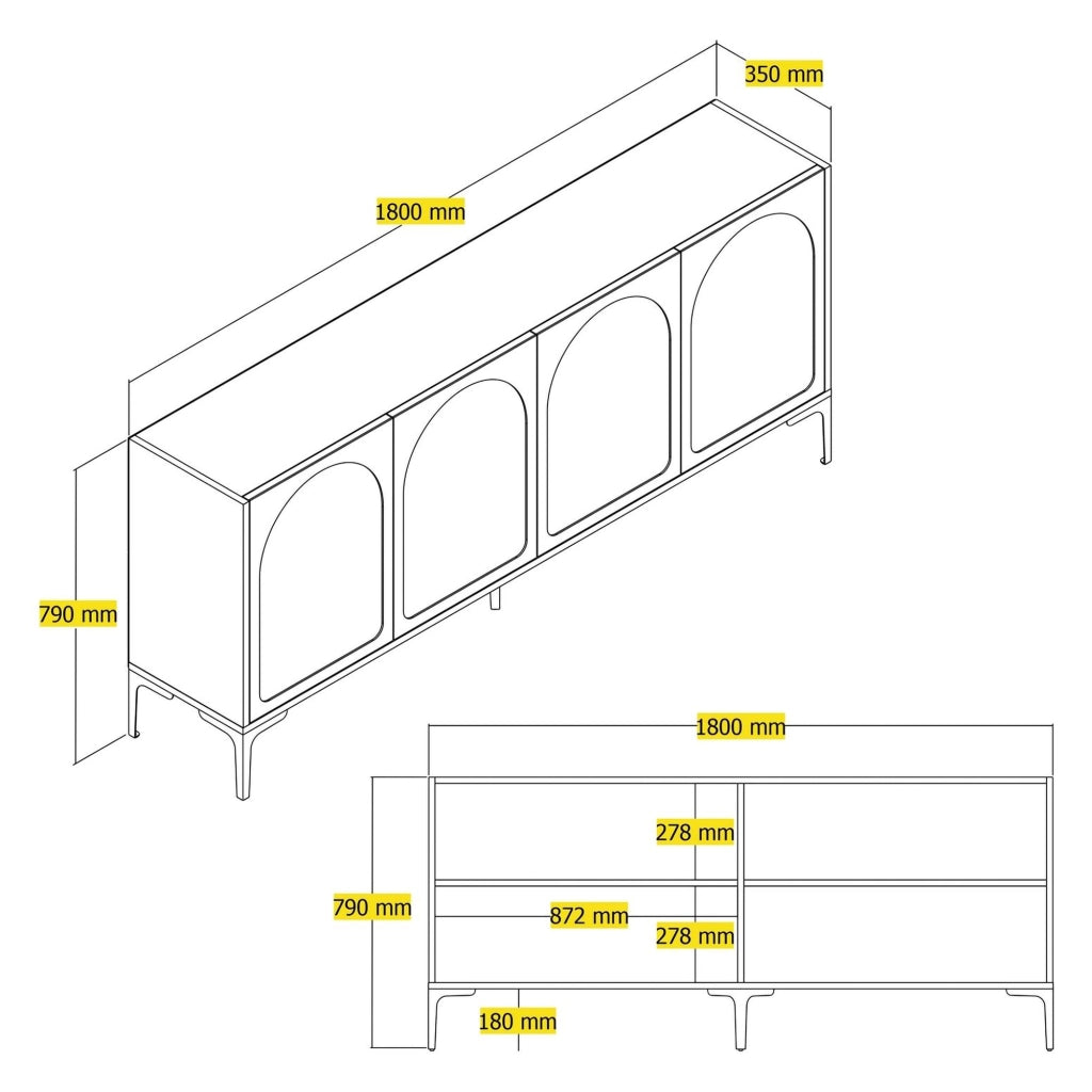 Madia Torno, Credenza 2 Ripiani, 180x35x79h cm Bianco Crema