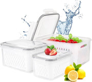 Set di contenitori per verdura 3 pezzi per il frigorifero, contenitori per alimenti per frutta e verdura con coperchio e foro di ventilazione, set di organizzatori per il frigorifero 850ML + 1750ML + 3000ML