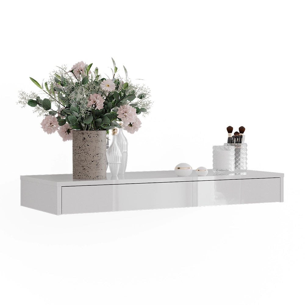 Vicco Libreria da parete Bianco lucido 100 x 12 cm con cassetto