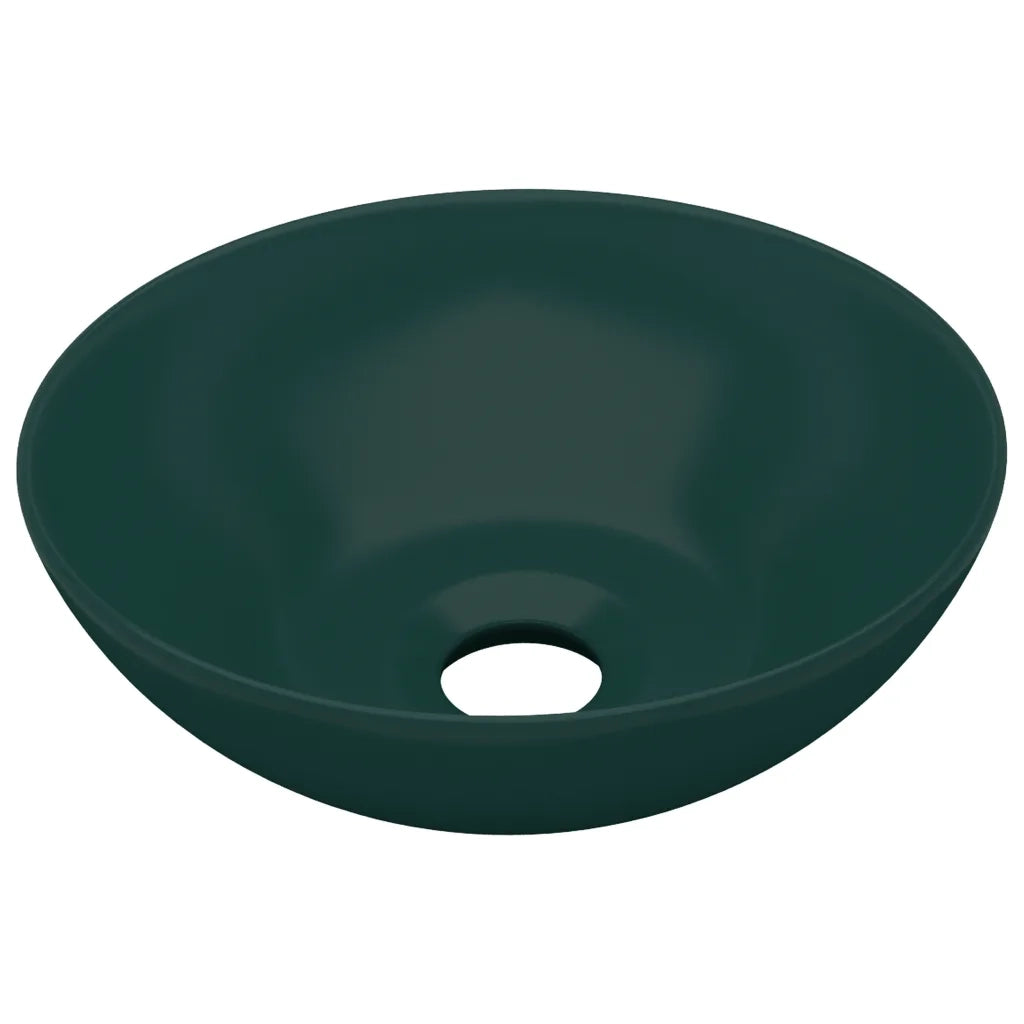Lavandino da Bagno-Lavabo-Lavello in Ceramica Verde Scuro Rotondo
