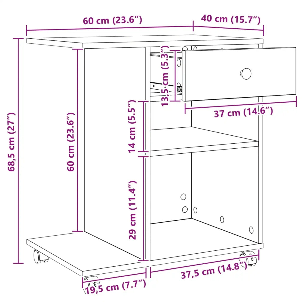 Supporto per Stampante Rovere Artigianale 60 x 40 x 68.5 cm 8004430