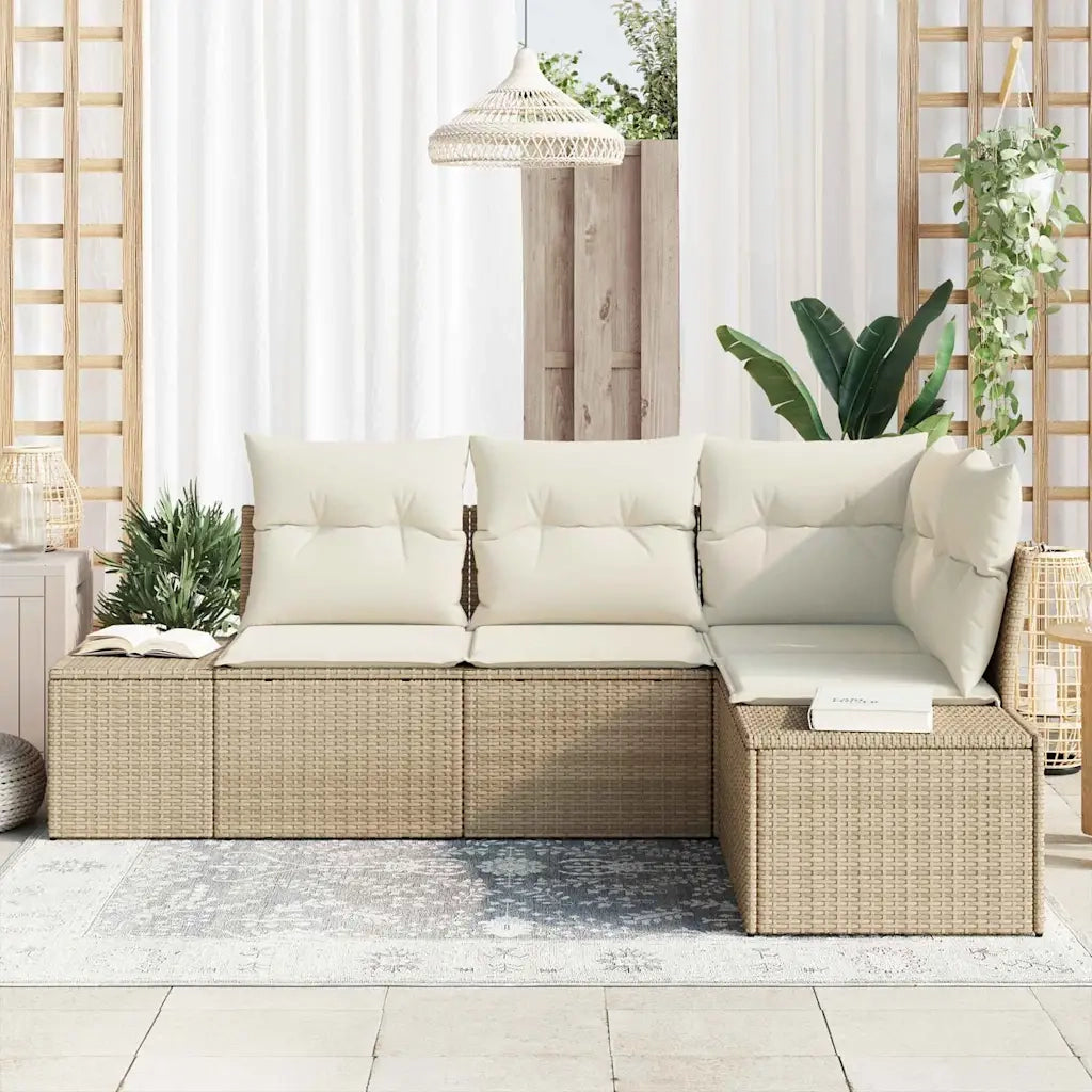 Set Divano da Giardino 4 pcs Beige polyrattan