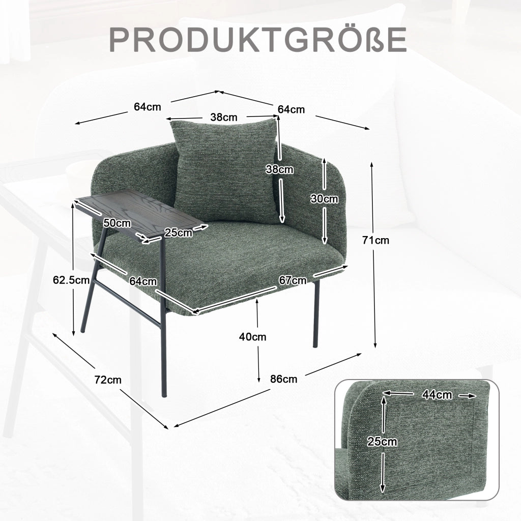 POLTRONA con tavolino laterale 86x72x71 cm Chenille Verde