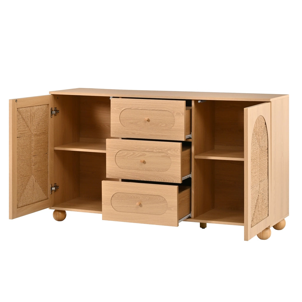 Credenza con 2 ante e 3 cassetti, per ingresso, in MDF e truciolare, naturale