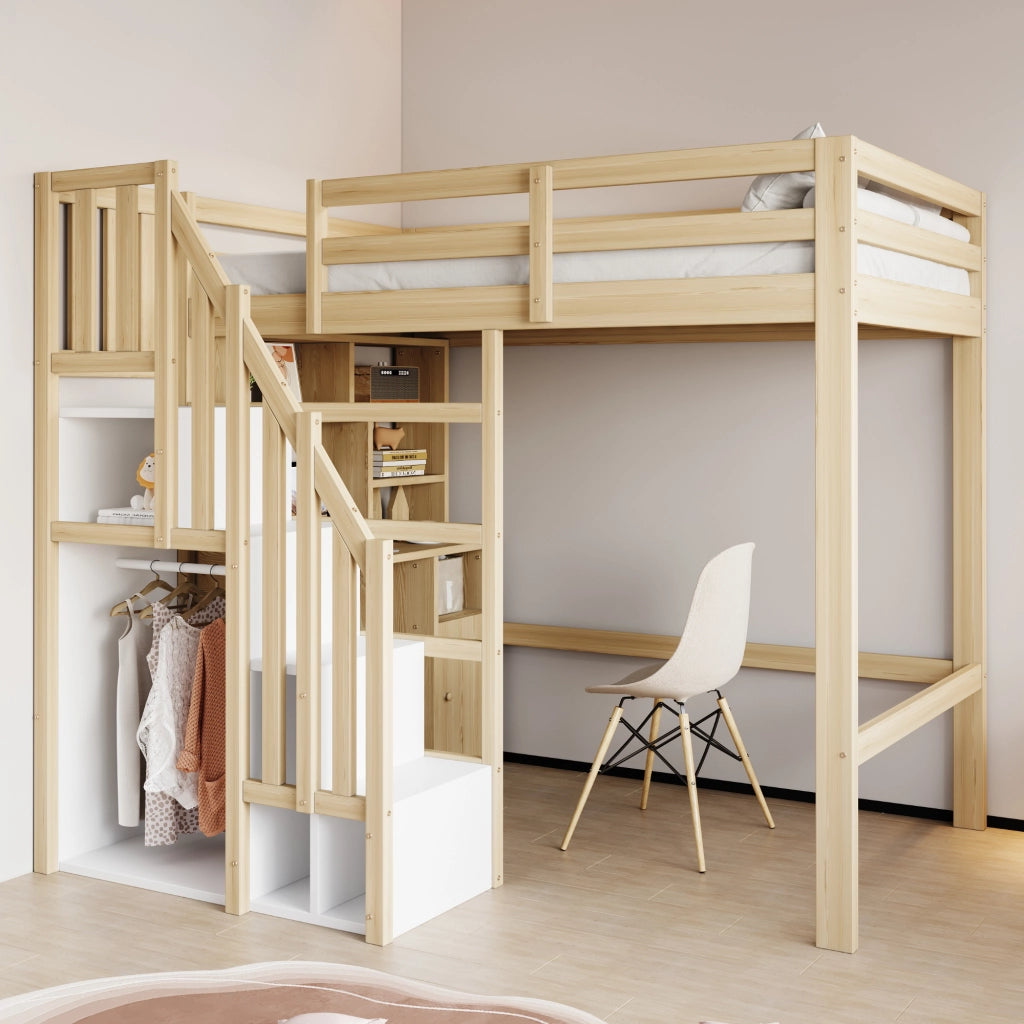 Letto letto alto; 90x200cm; scale di deposito; armadio; legno massiccio