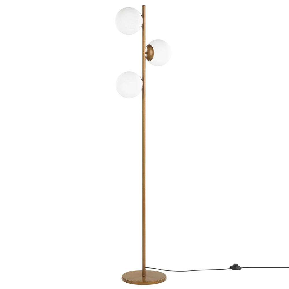 Lampada da Terra in Metallo dorato 3 punti luce Tonalità Bianche Rotonde design moderno contemporaneo