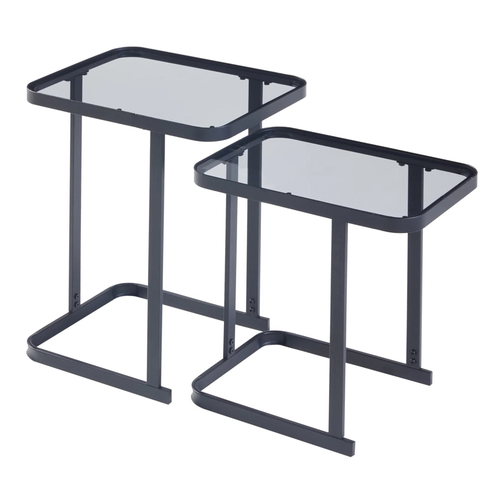 Set di 2 tavolini da caffè impilabili di diverse dimensioni vetro temperato da 4 mm metallo nero 03_0010601