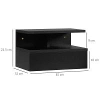 Set da 2 Comodini Sospesi per Camera da Letto con Cassetto e Mensola Superiore in Legno 35x32x22.5cm