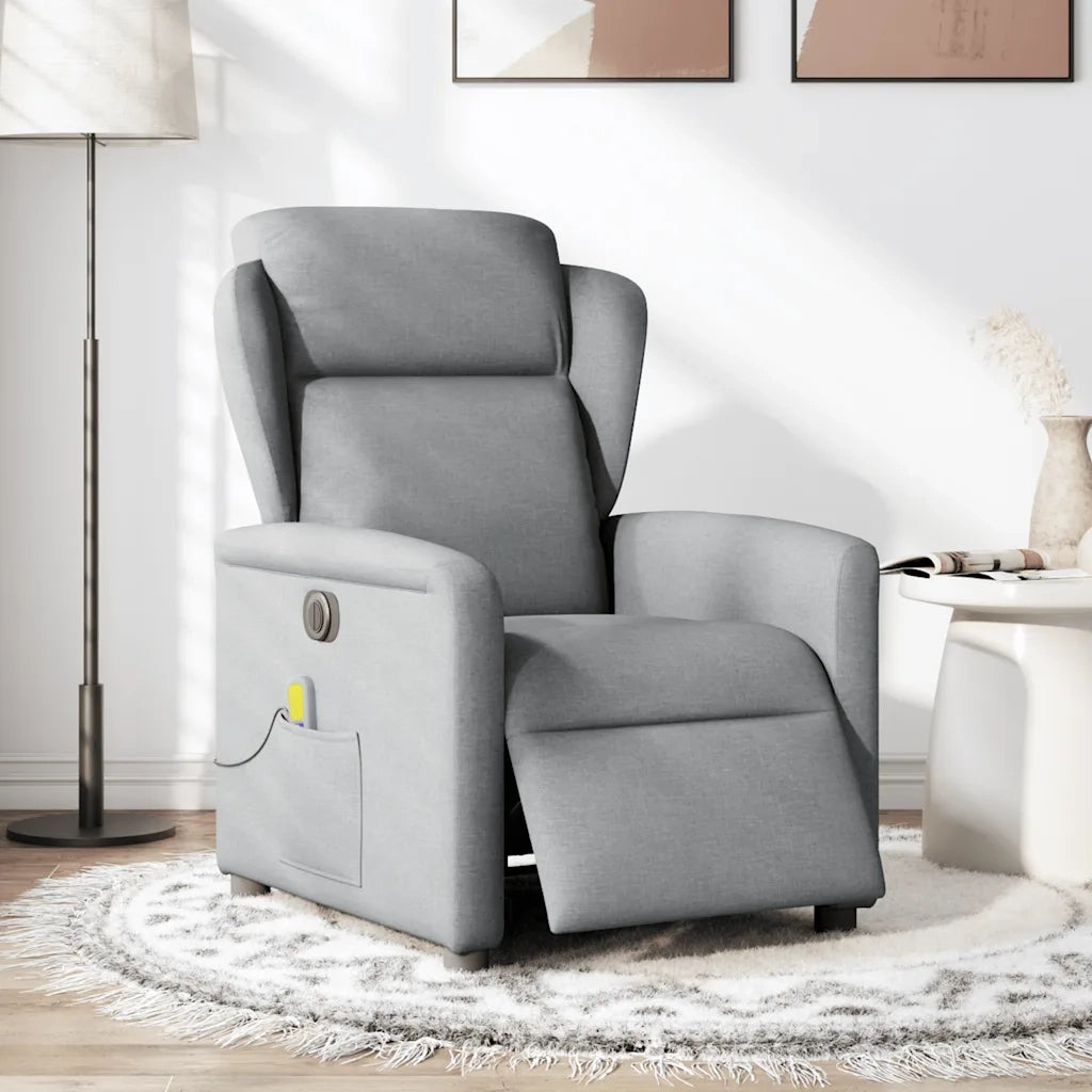Divano Sedia-Poltrona Reclinabile Massaggio Elettrica Grigio Chiaro Tessuto 588644