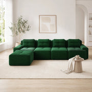 Divano modulare 4 posti con chaise longue a L; senza montaggio; in velluto a coste verde
