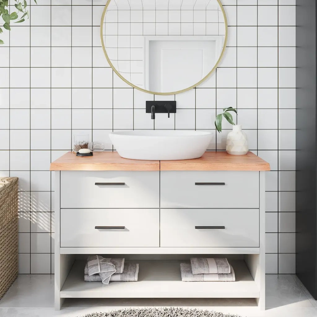 Piano Bagno Marrone 120x60x(2-4) cm Legno Massello Trattato CFW7124538
