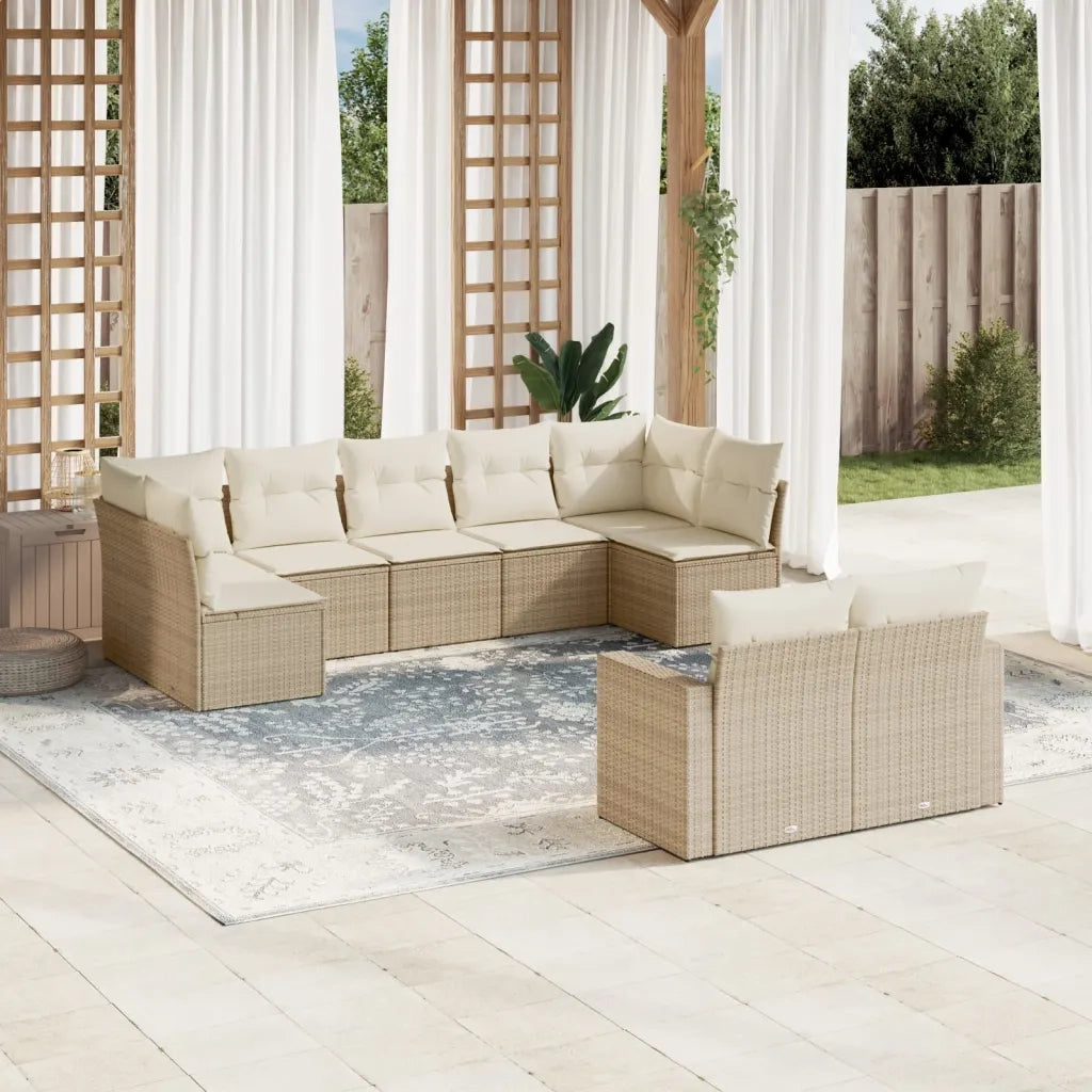 Set Divano da Giardino 9 pz con Cuscini Beige in Polyrattan 3251755